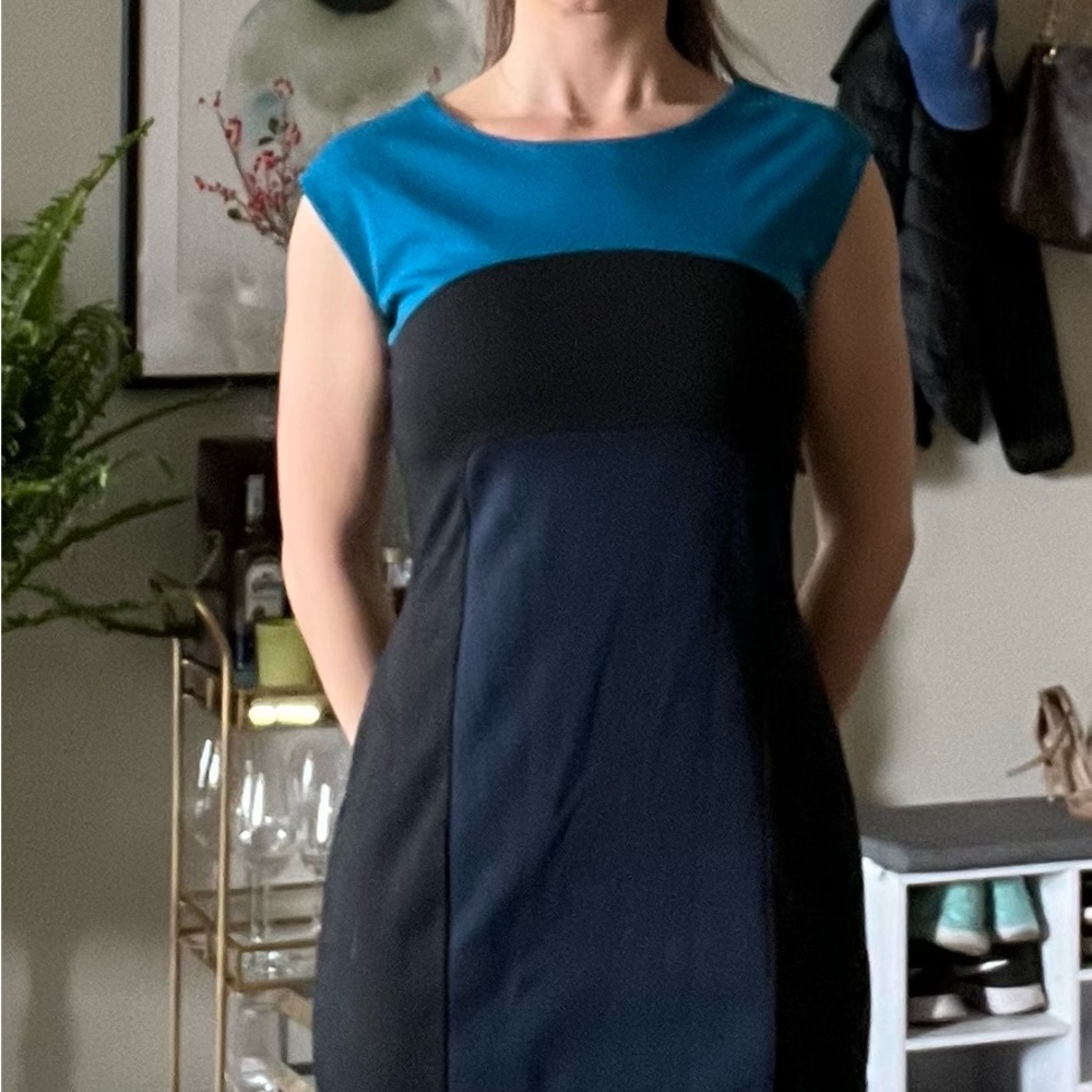 Black and blue color block dress